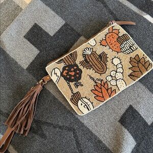 Desert Charm Beaded Clutch - Brown and Tan